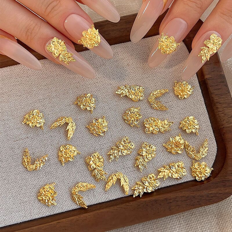 10pcs French Nails Gold Flowers Nail Decorations Clearance No Brand 