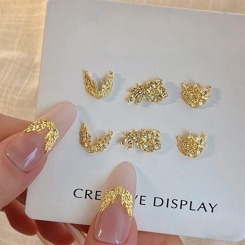10pcs French Nails Gold Flowers Nail Decorations Clearance No Brand 