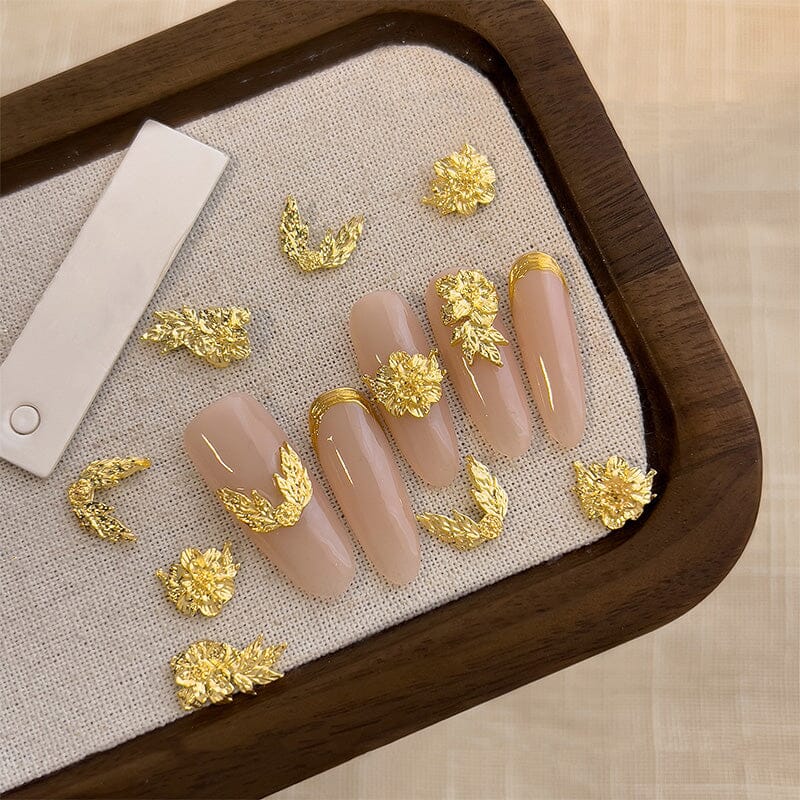 10pcs French Nails Gold Flowers Nail Decorations Clearance No Brand 
