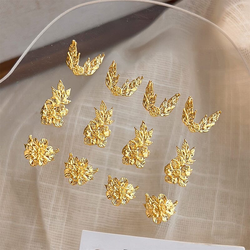 10pcs French Nails Gold Flowers Nail Decorations Clearance No Brand 