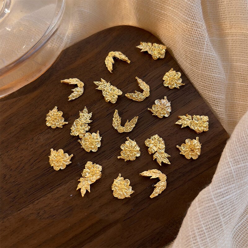 10pcs French Nails Gold Flowers Nail Decorations Clearance No Brand 