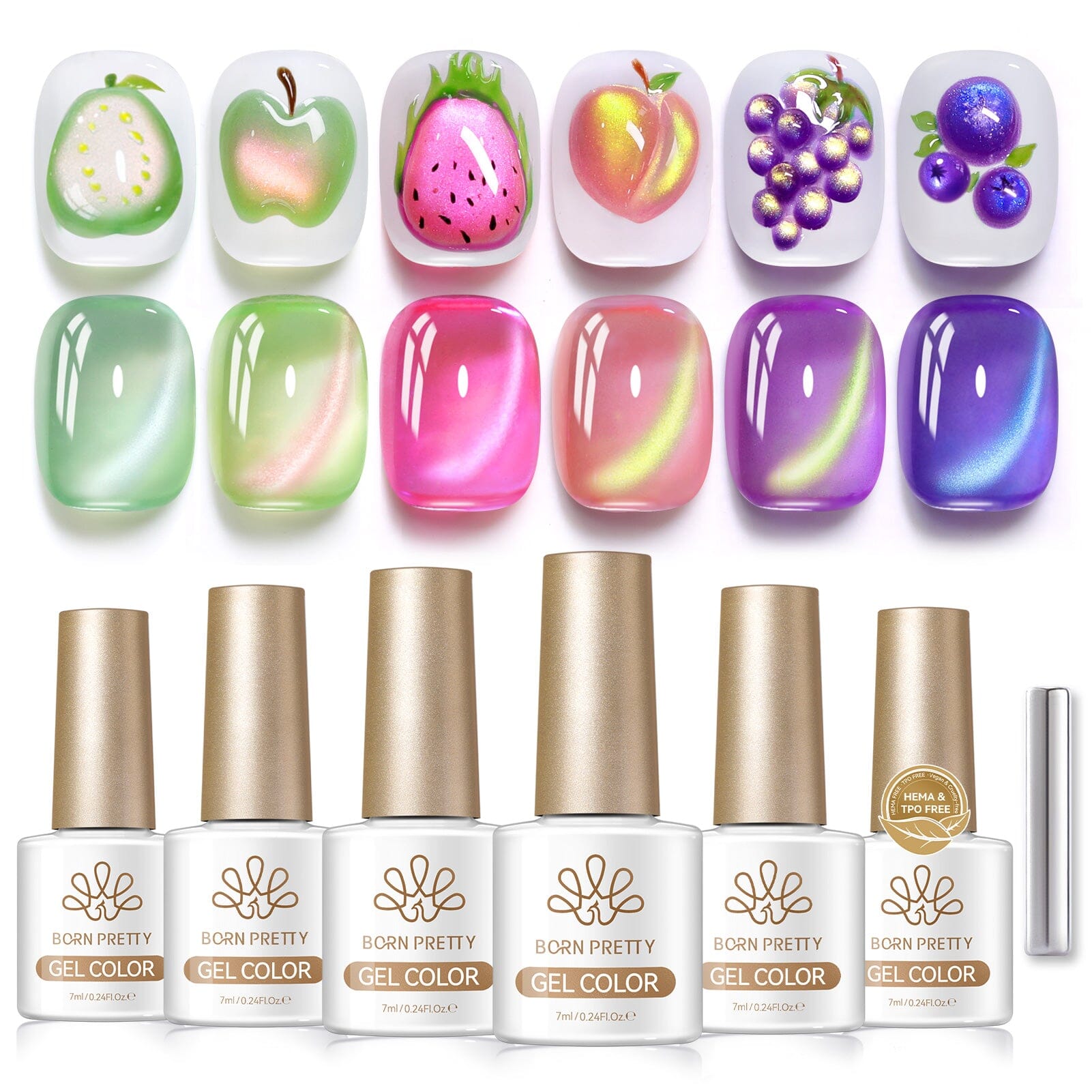 6 Colors Colored Cat Magnetic Gel Polish Set M15 Fruit Basket 7ml HEMA/TPO FREE Gel Nail Polish BORN PRETTY 
