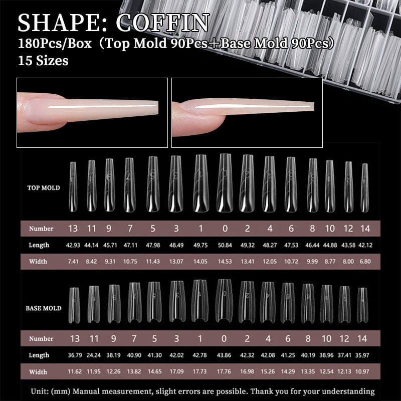 180pcs Coffin Extension Gel Dual Forms Nail Tips No Brand 