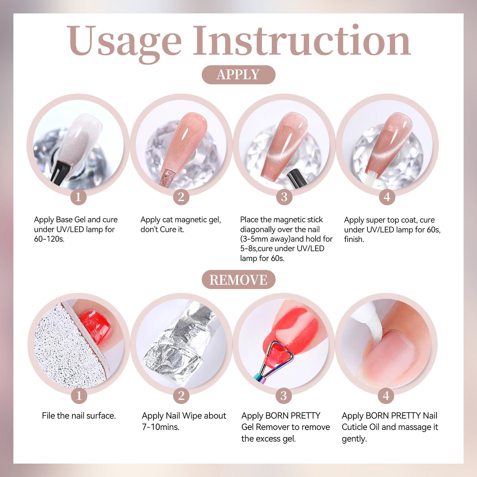 Crystal Cat Magnetic Gel MY338 Rose Maiden 15ml HEMA/TPO FREE Gel Nail Polish BORN PRETTY 