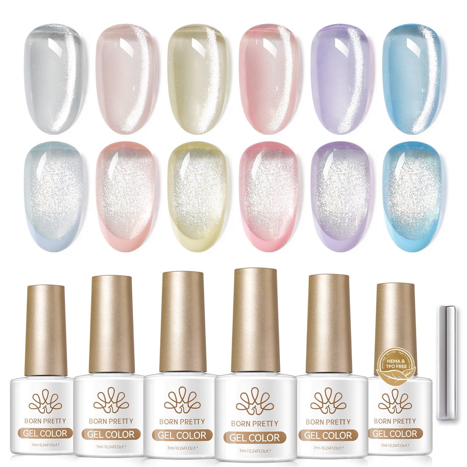 6 Colors Glass Cat Magnetic Gel M31 Spring Letter 7ml HEMA/TPO FREE Gel Nail Polish BORN PRETTY 