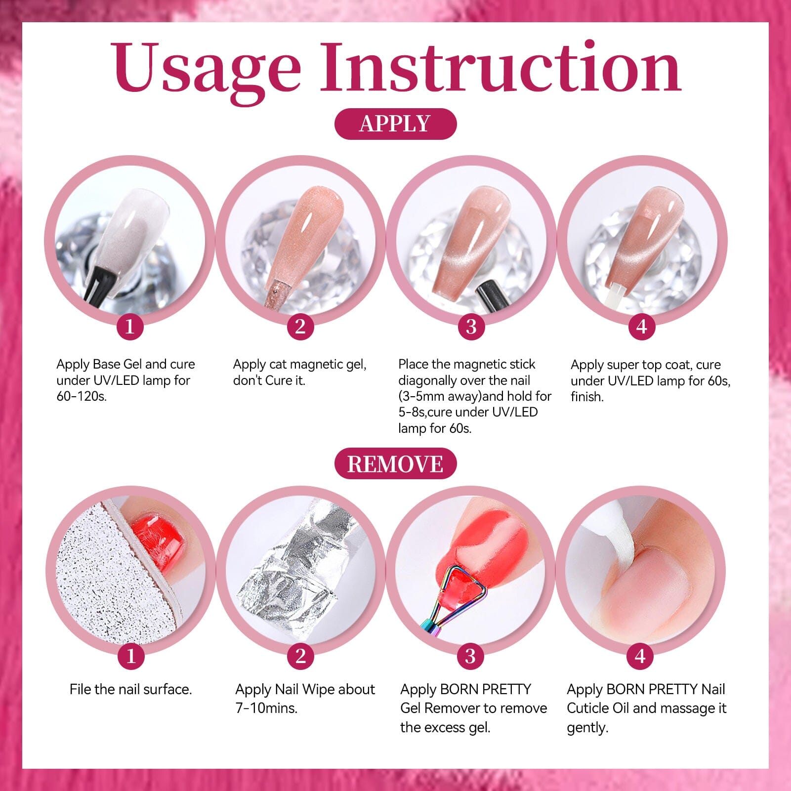 6 Colors Glass Cat Magnetic Gel M39 Strawberry Bear 7ml HEMA/TPO FREE Gel Nail Polish BORN PRETTY 