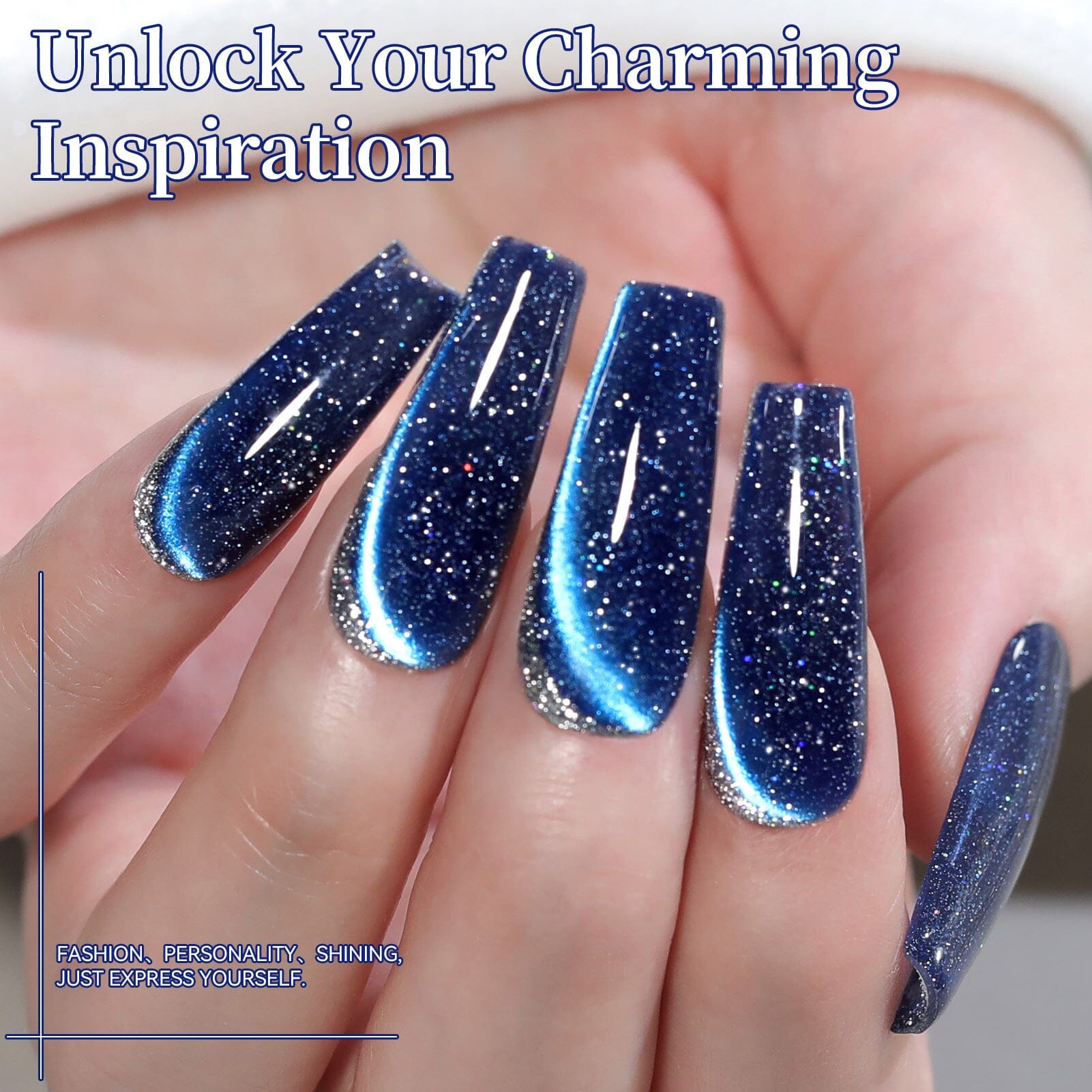 Glitter Cat Magnetic Gel MY414 Blue Diamond 15ml HEMA/TPO FREE Gel Nail Polish BORN PRETTY 