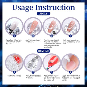 Glitter Cat Magnetic Gel MY414 Blue Diamond 15ml HEMA/TPO FREE Gel Nail Polish BORN PRETTY 