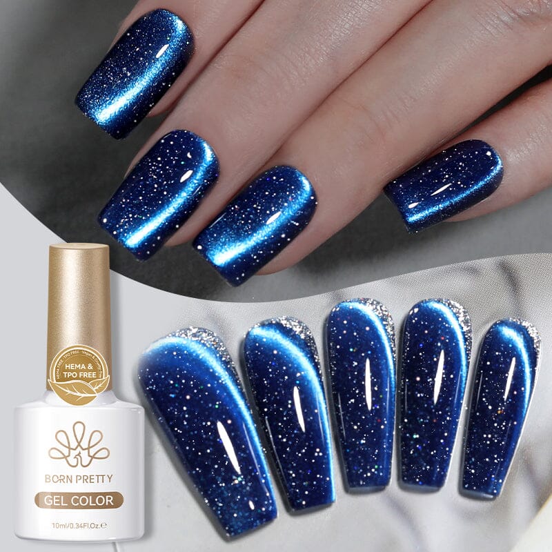 Glitter Cat Magnetic Gel MY414 Blue Diamond 10ml HEMA/TPO FREE Gel Nail Polish BORN PRETTY 