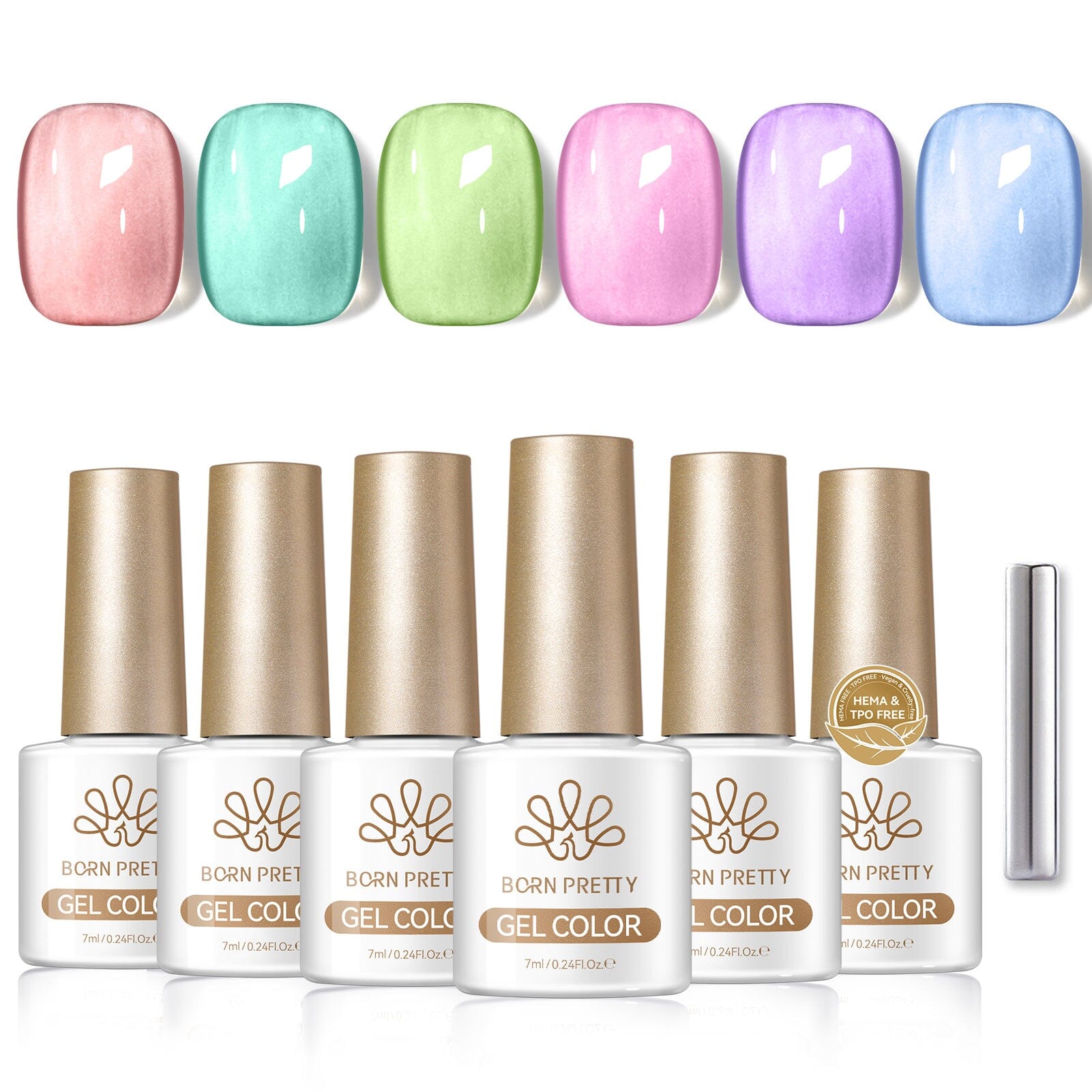 6 Colors Mirror Cat Magnetic Gel Set M40 Sky Mirror 7ml HEMA/TPO FREE Gel Nail Polish BORN PRETTY 