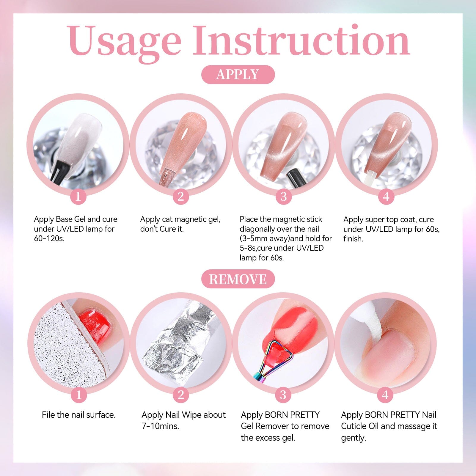 6 Colors Mirror Cat Magnetic Gel Set M40 Sky Mirror 7ml HEMA/TPO FREE Gel Nail Polish BORN PRETTY 