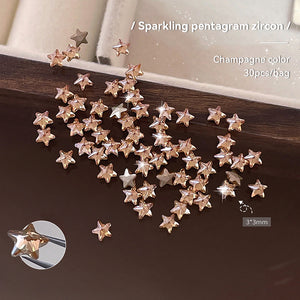 30 décorations d'ongles en zircon étincelantes en forme d'étoile