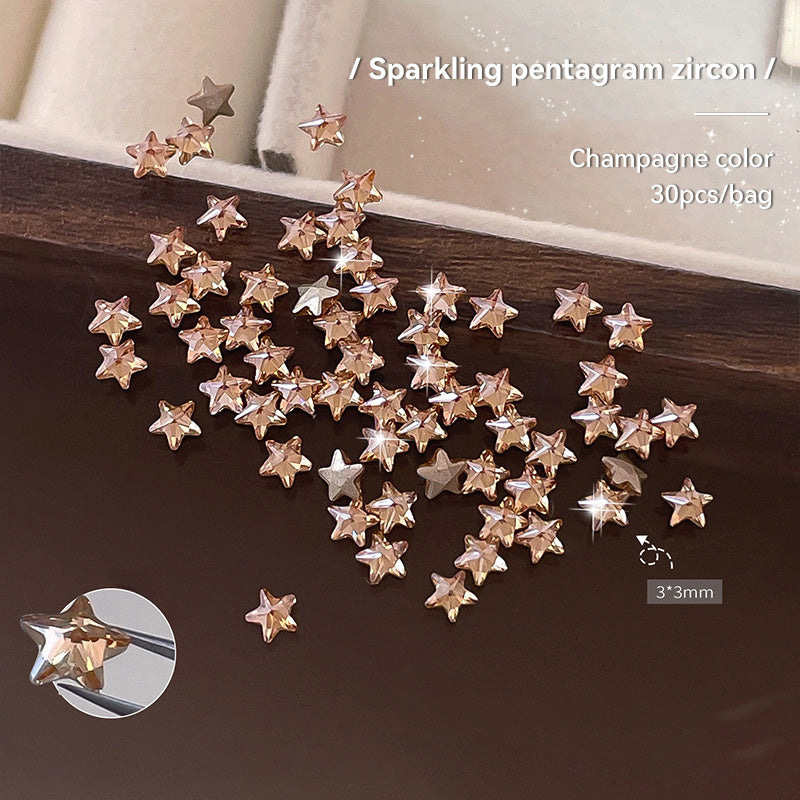 30 décorations d'ongles en zircon étincelantes en forme d'étoile