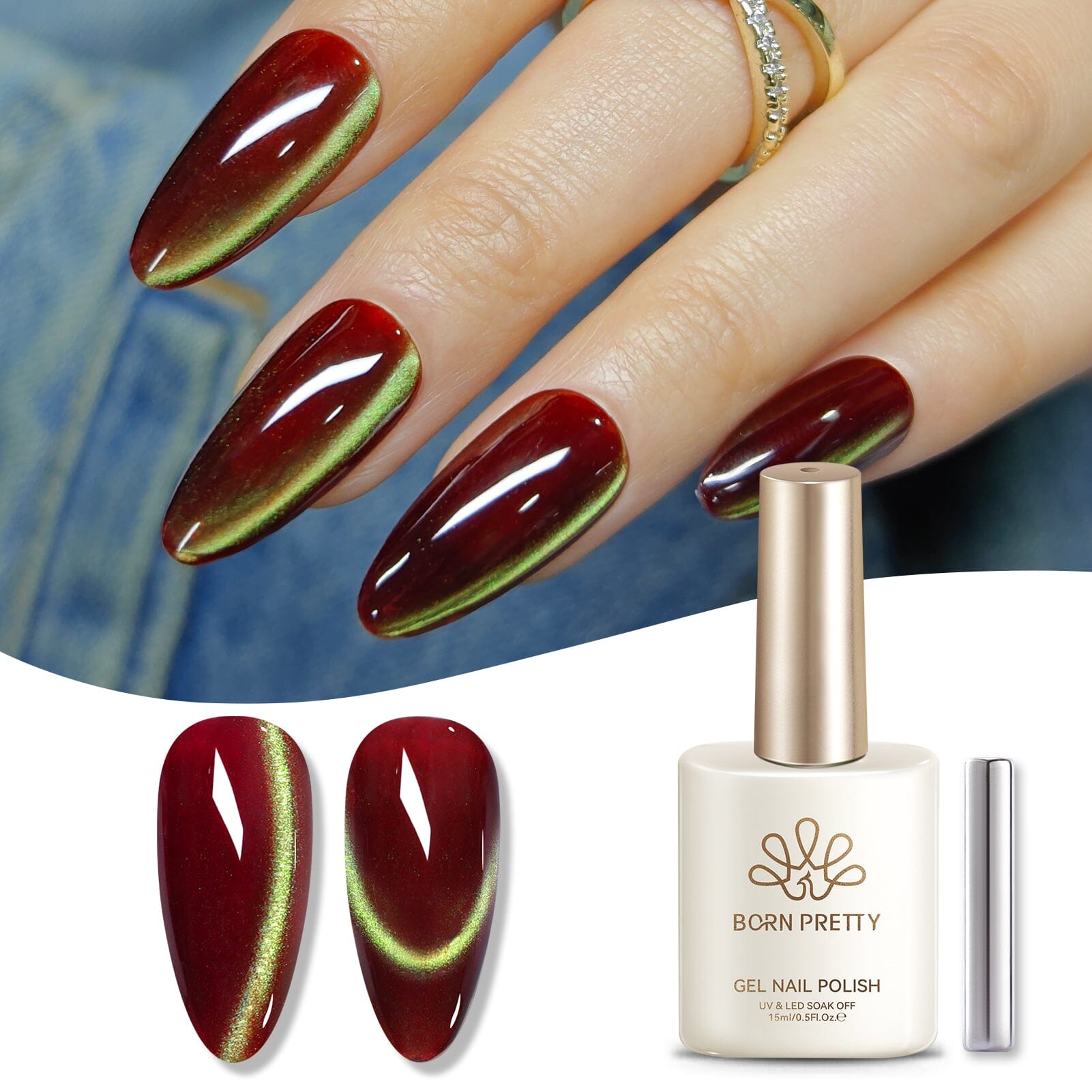 Colored Cat Magnetic Gel MY428 Scarlet Jade 15ml HEMA/TPO FREE Gel Nail Polish BORN PRETTY 