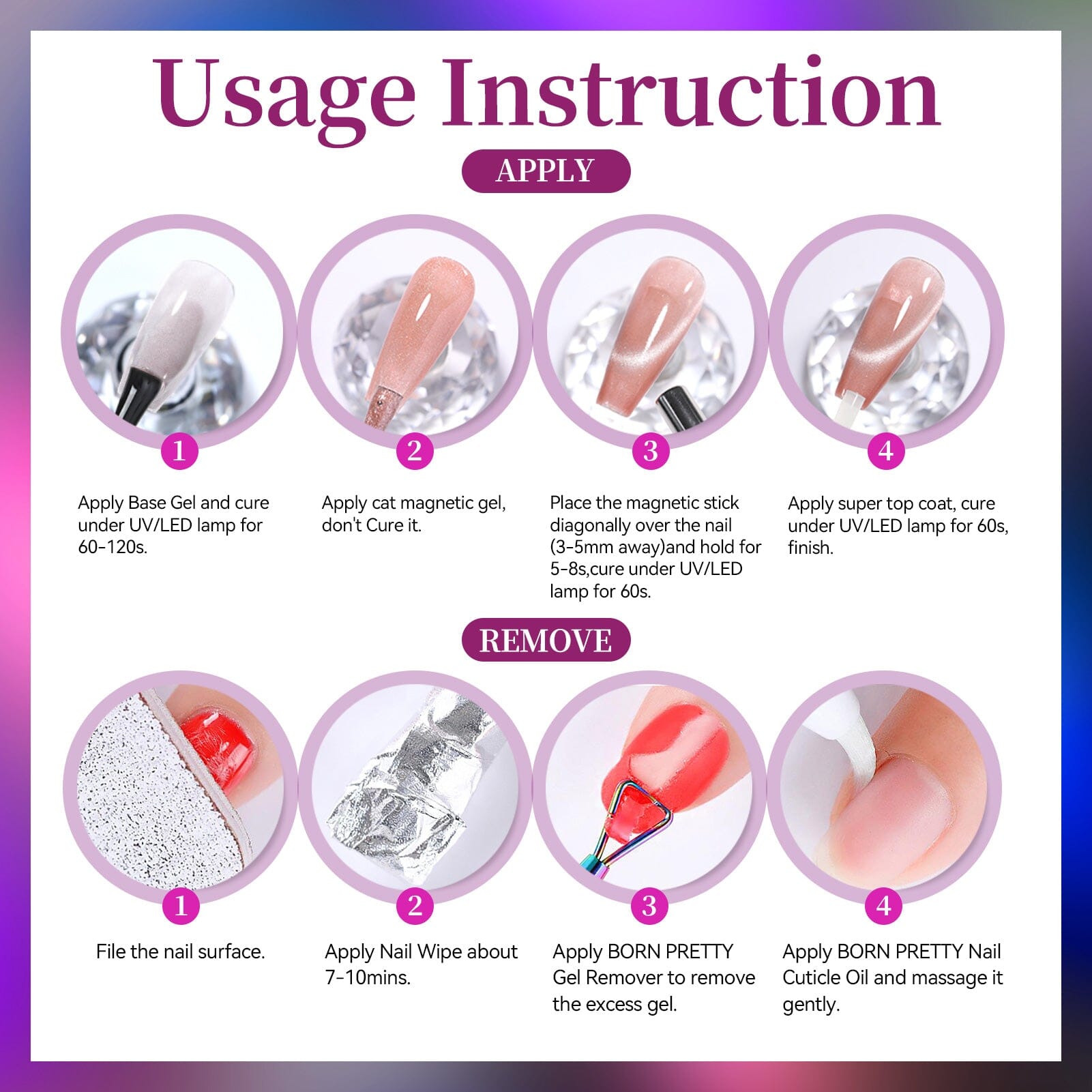 6 Colors Colored Cat Magnetic Gel M52 Romantic Universe 7ml HEMA/TPO FREE Gel Nail Polish BORN PRETTY 