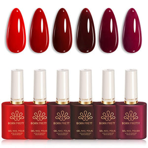 6 Colors Red Collection Color Nail Gel 15ml HEMA/TPO FREE Gel Nail Polish BORN PRETTY 