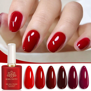 6 Colors Red Collection Color Nail Gel 15ml HEMA/TPO FREE Gel Nail Polish BORN PRETTY 