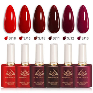Red Collection Color Nail Gel 15ml HEMA/TPO FREE Gel Nail Polish BORN PRETTY 6 Colors 