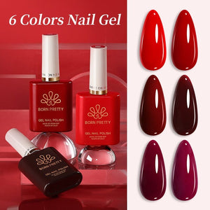 6 Colors Red Collection Color Nail Gel 15ml HEMA/TPO FREE Gel Nail Polish BORN PRETTY 