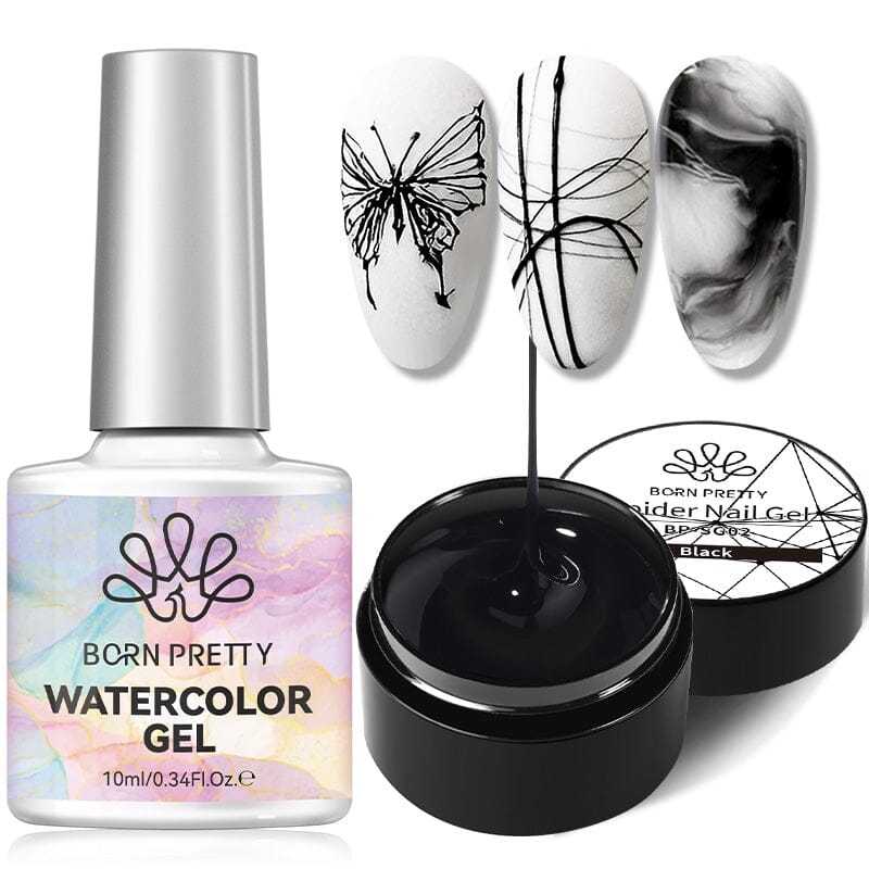 2pcs Set Black Spider Gel & Watercolor Gel Gel Nail Polish BORN PRETTY 