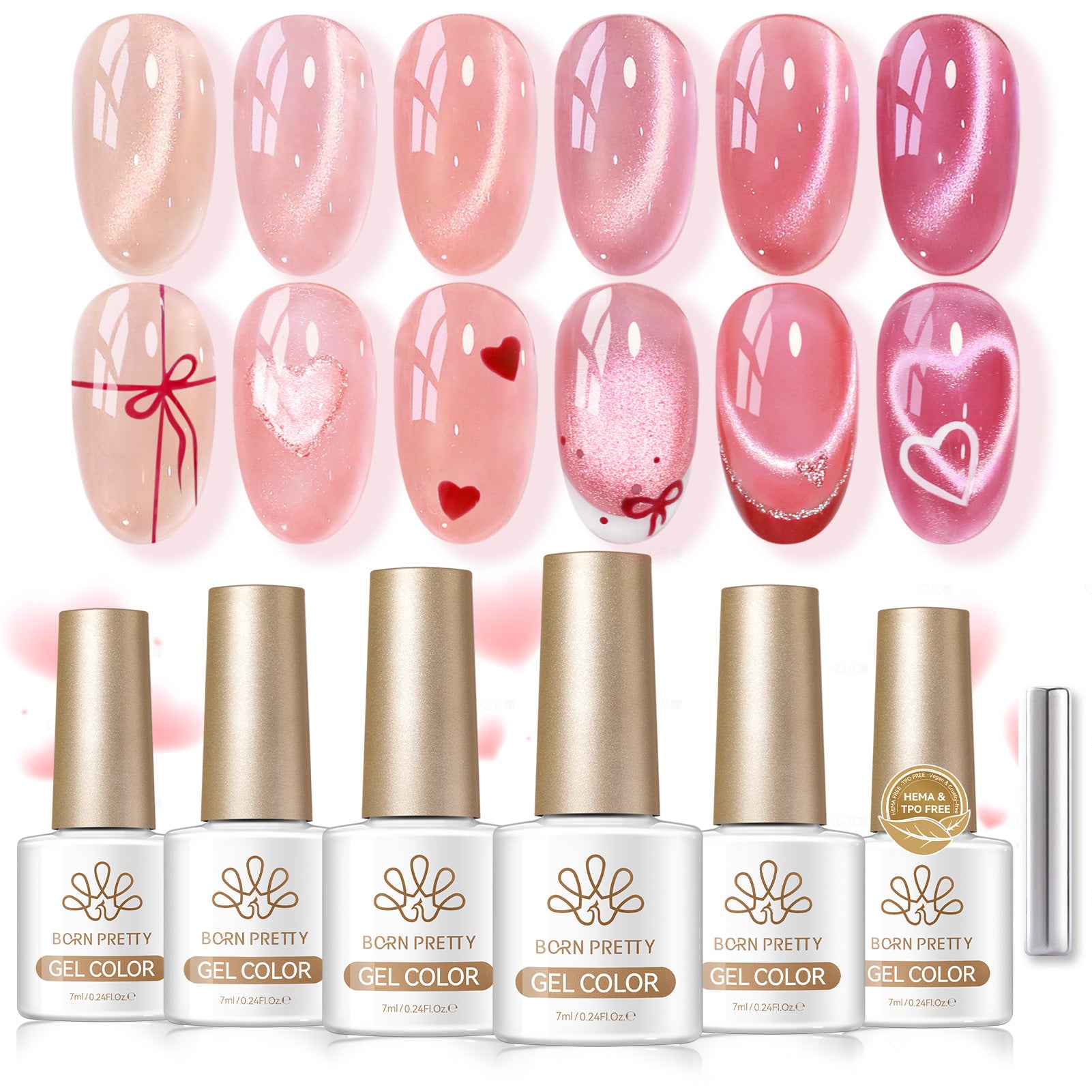 6 Colors Glass Cat Magnetic Gel M58 Peach Coral Sea 7ml HEMA/TPO FREE