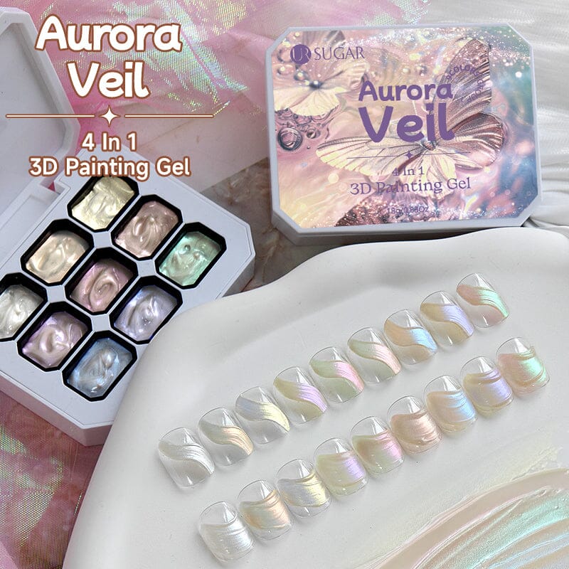 9 Colors 4 In 1 3D Pat Painting Gel Aurora Veil Gel Nail Polish UR SUGAR 