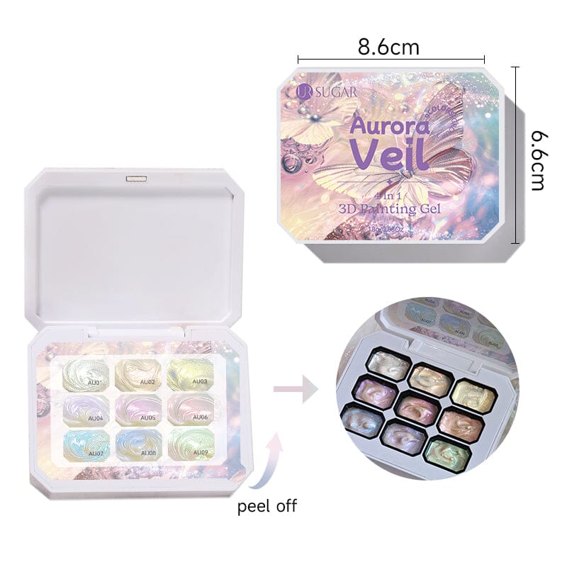 9 Colors 4 In 1 3D Pat Painting Gel Aurora Veil Gel Nail Polish UR SUGAR 