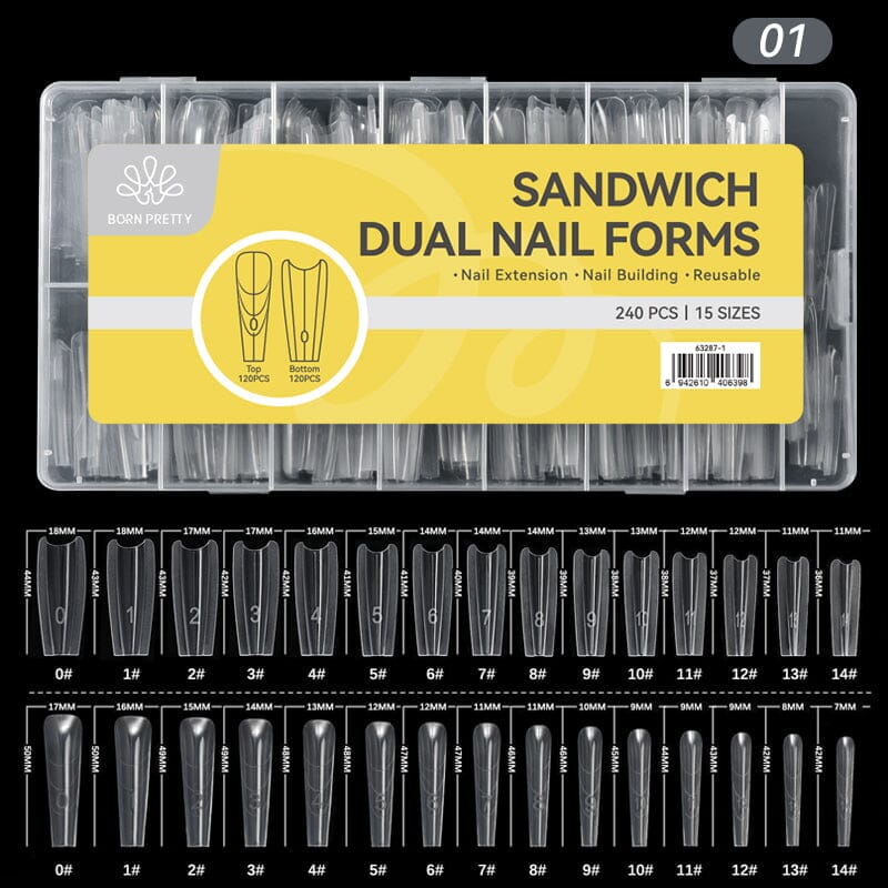 240pcs 15 Sizes Sandwich Dual Nail Forms Nail Tips BORN PRETTY Coffin 