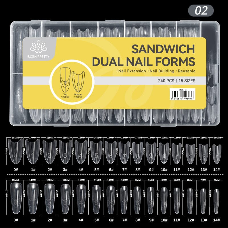 240pcs 15 Sizes Sandwich Dual Nail Forms Nail Tips BORN PRETTY Oval 