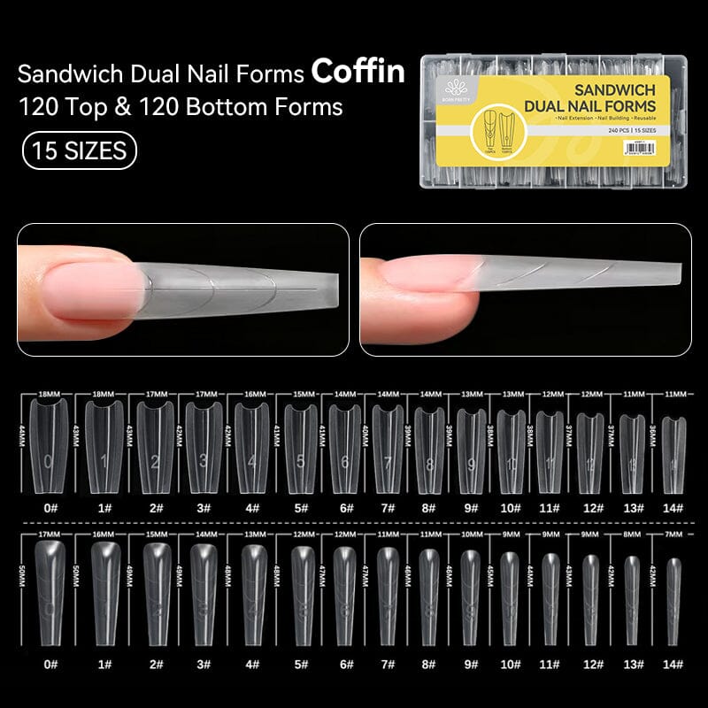 240pcs 15 Sizes Sandwich Dual Nail Forms Nail Tips BORN PRETTY 