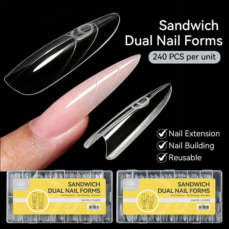 240pcs 15 Sizes Sandwich Dual Nail Forms Nail Tips BORN PRETTY 