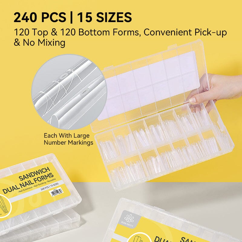 240pcs 15 Sizes Sandwich Dual Nail Forms Nail Tips BORN PRETTY 