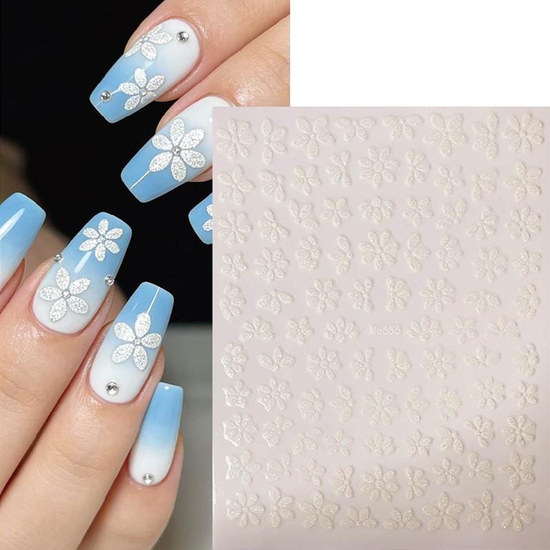 White Spring Flowers Sakura 3D Nail Sticker #01 Nail Art No Brand 