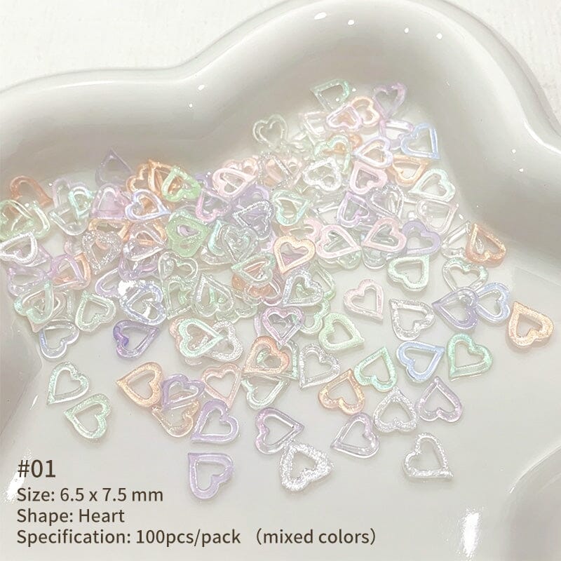 100pcs Hollowed Heart Plastic Nail Decoration Clearance No Brand 