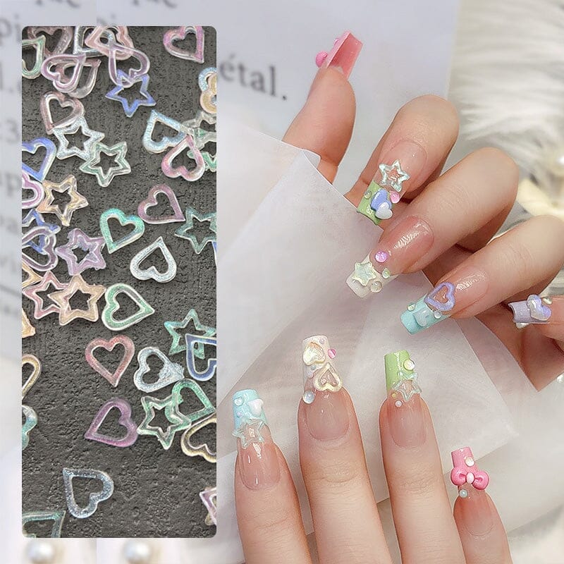 100pcs Hollowed Heart Plastic Nail Decoration Clearance No Brand 