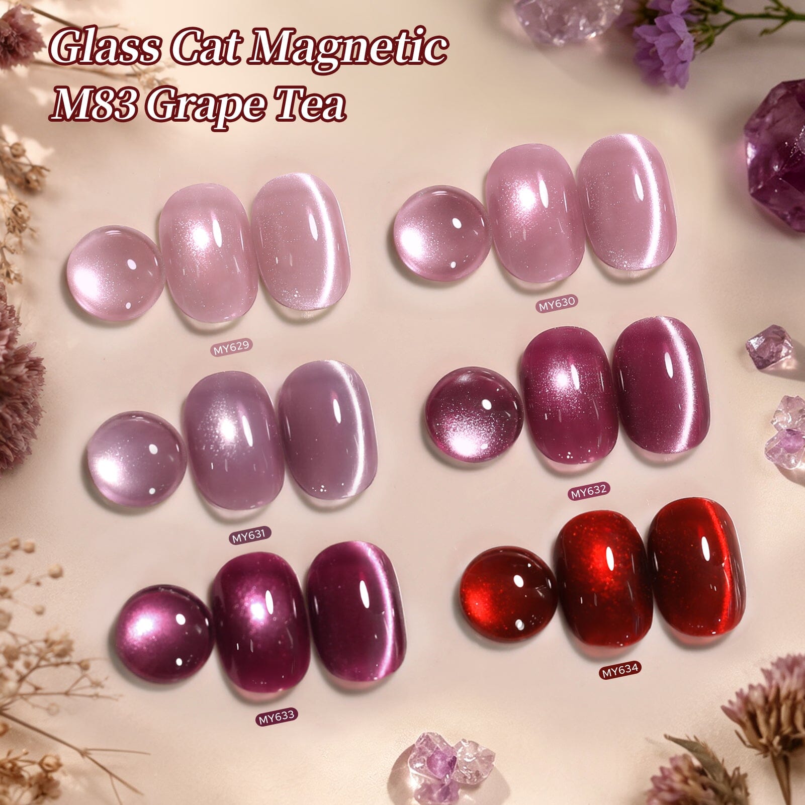 6 Colors Glass Cat Magnetic Gel M83 Grape Tea 7ml Gel Nail Polish BORN PRETTY 