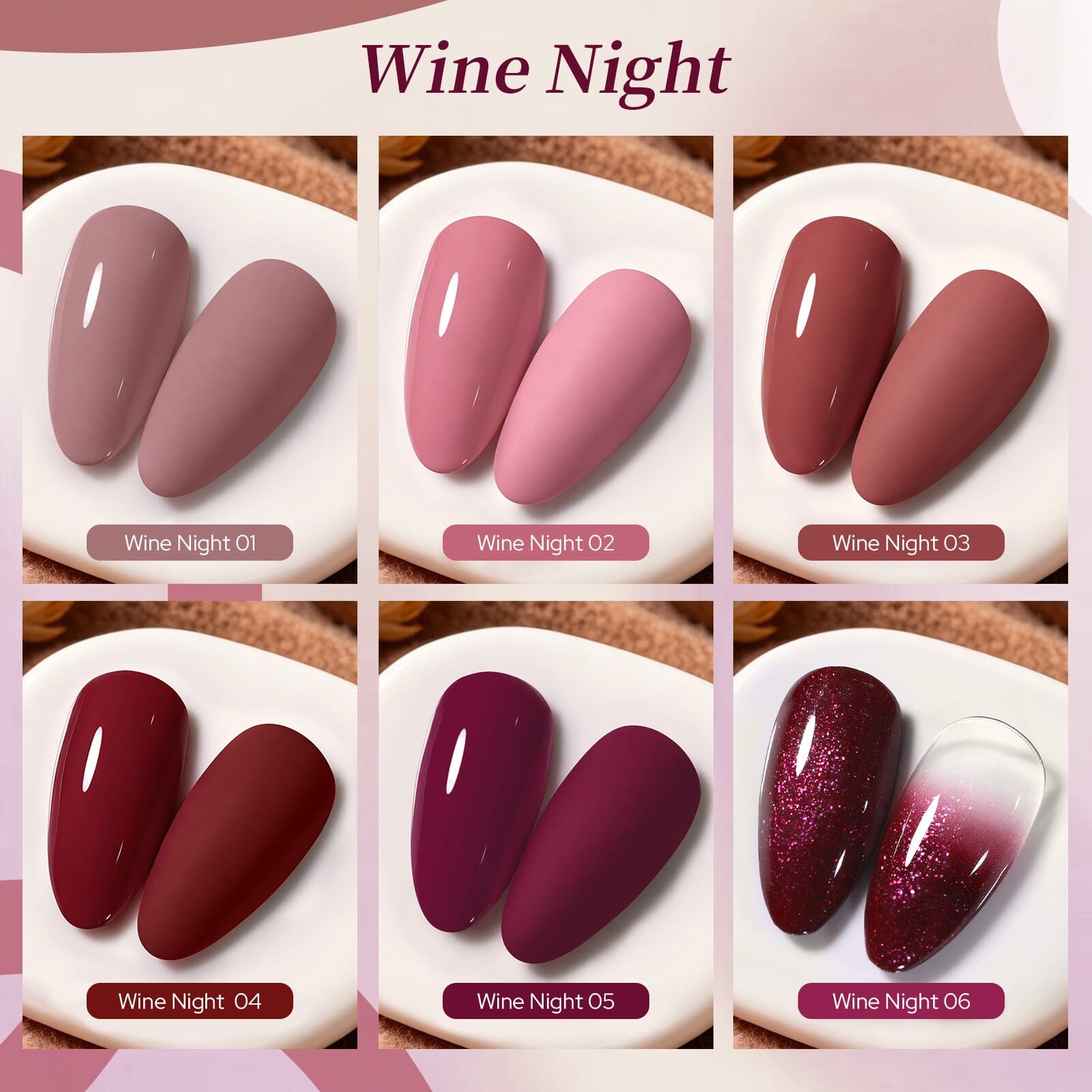 6 Colors Gel Set S66 Wine Night 7ml Gel Nail Polish BORN PRETTY 