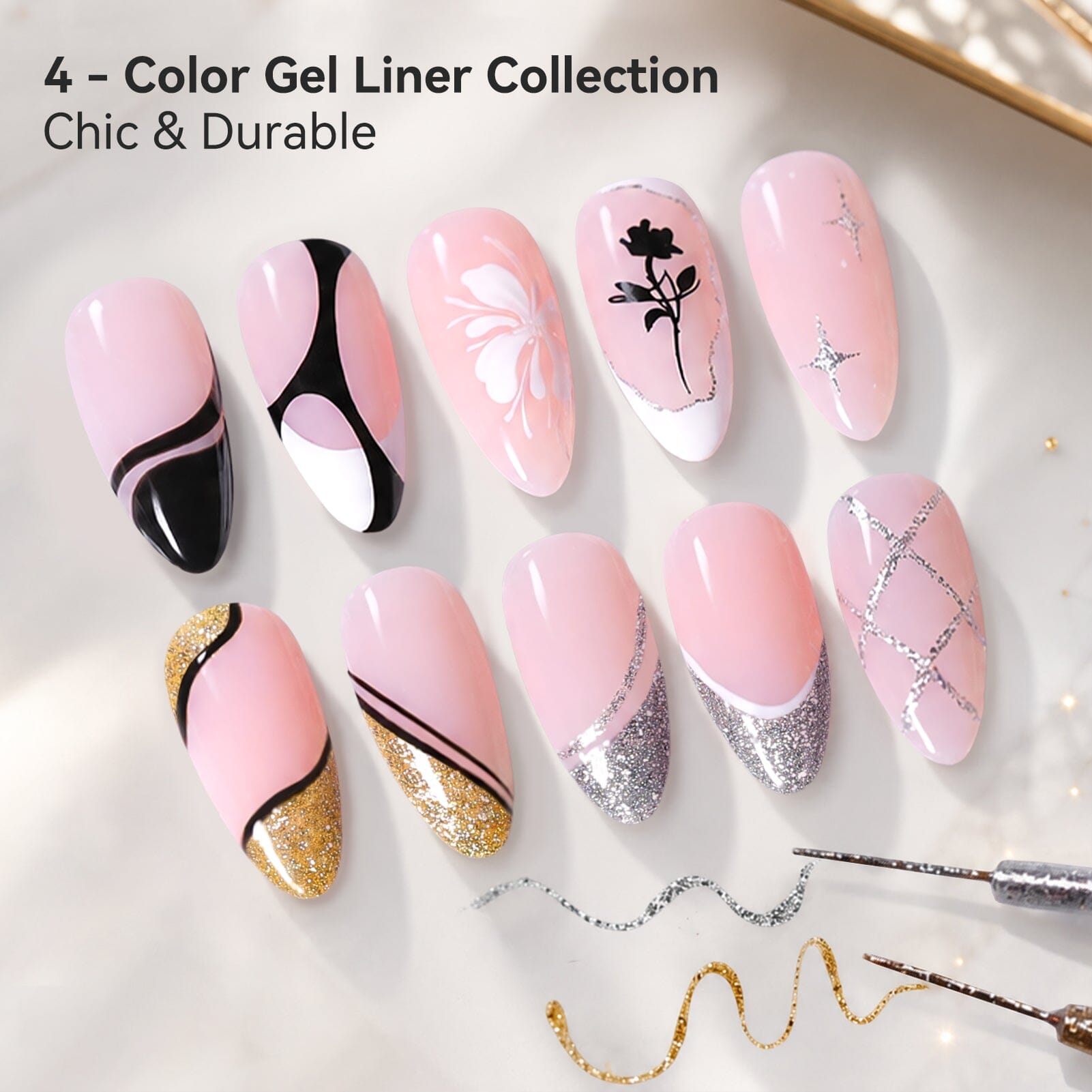 4 Colors Liner Gel Set Black White Gold Silver 8ml Gel Nail Polish BORN PRETTY 