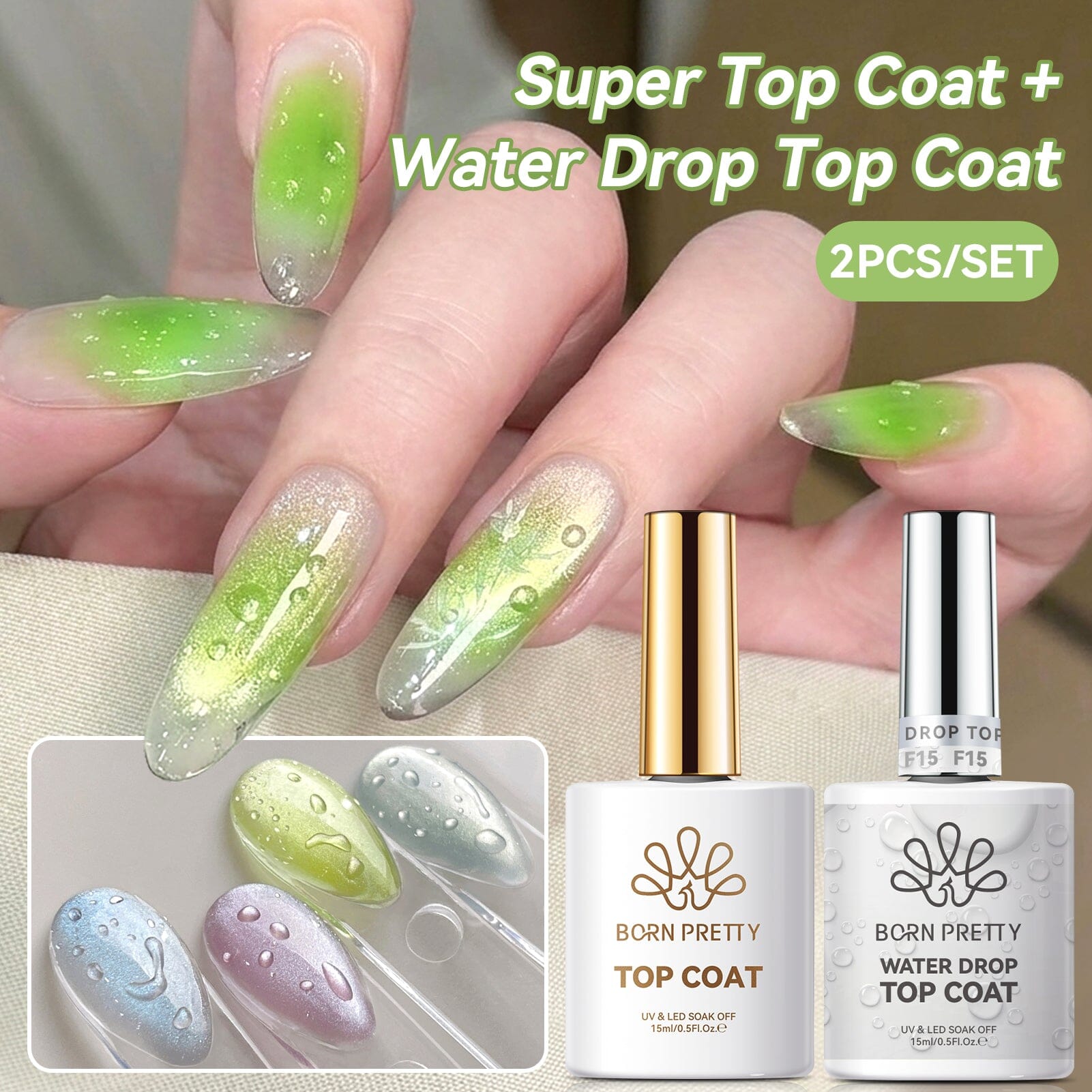 Water Drop Top Coat Set 15ml Base & Top Coat BORN PRETTY Super & Water Drop Top Coat 