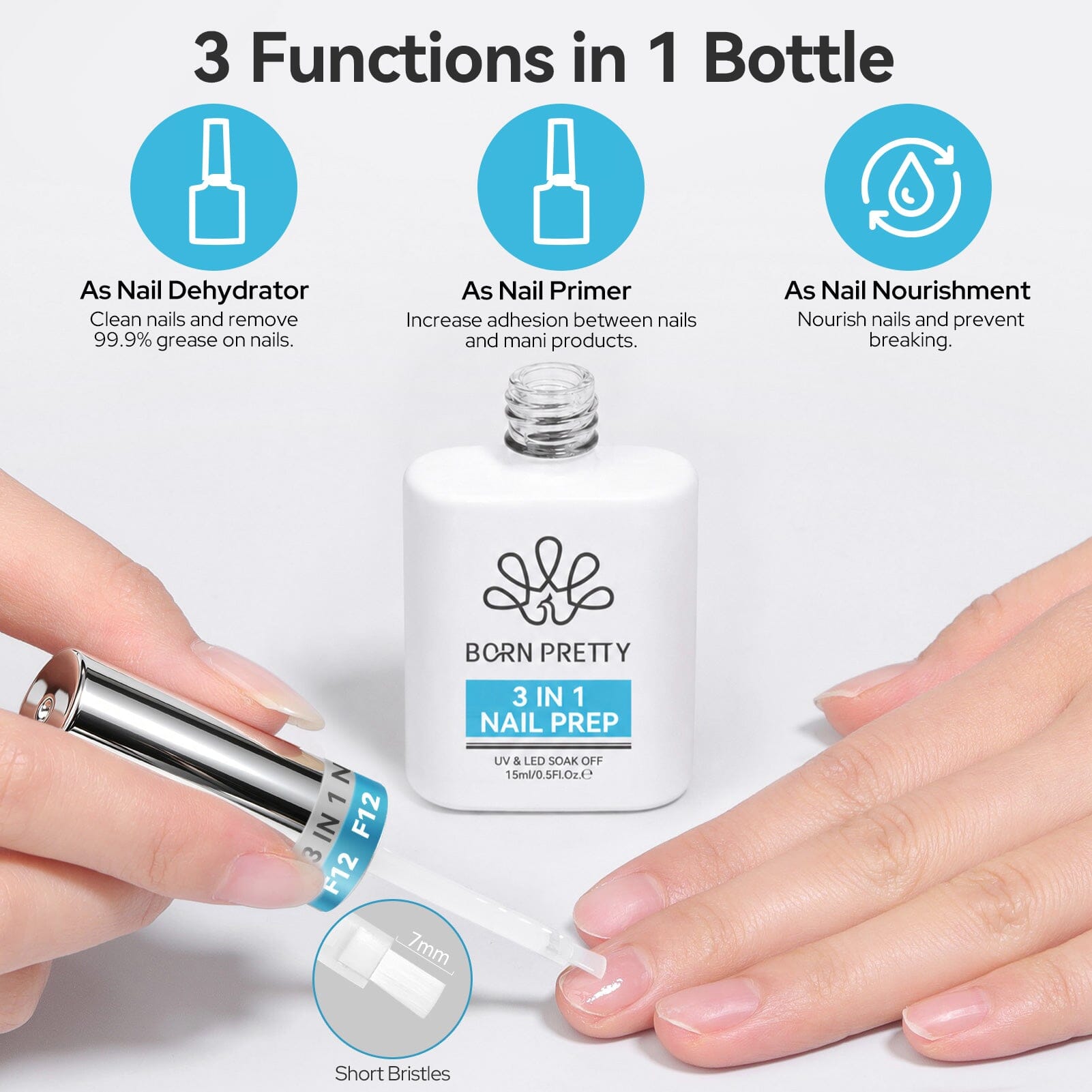 3 in 1 Nail Prep & Base Gel & Top Coat 15ml Base & Top Coat BORN PRETTY 