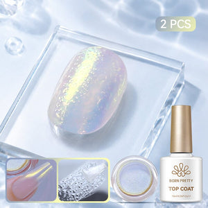 Water Ripple Top Coat Set Base & Top Coat BORN PRETTY Water Ripple Top Coat & Nail Powder #04 