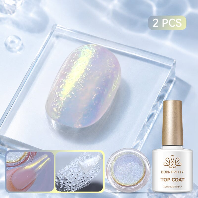 Water Ripple Top Coat Set Base & Top Coat BORN PRETTY Water Ripple Top Coat & Nail Powder #04 