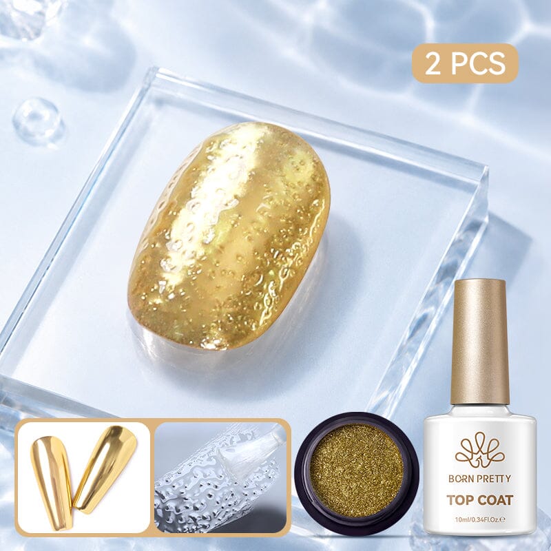 Water Ripple Top Coat Set Base & Top Coat BORN PRETTY Water Ripple Top Coat & Nail Powder #06 
