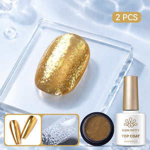 Water Ripple Top Coat Set Base & Top Coat BORN PRETTY Water Ripple Top Coat & Nail Powder #07 