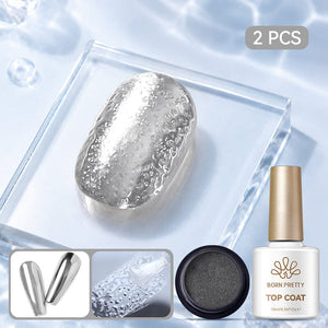 Water Ripple Top Coat Set Base & Top Coat BORN PRETTY Water Ripple Top Coat & Nail Powder #08 