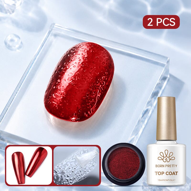 Water Ripple Top Coat Set Base & Top Coat BORN PRETTY Water Ripple Top Coat & Nail Powder #10 