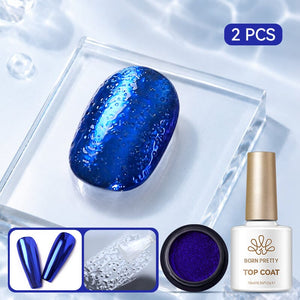 Water Ripple Top Coat Set Base & Top Coat BORN PRETTY Water Ripple Top Coat & Nail Powder #11 