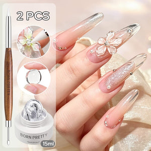 Non‑Stick Hand Builder Gel 5D Sculpting Gel 15ml Extension Nail Gel BORN PRETTY Clear 01 & Brush Set 