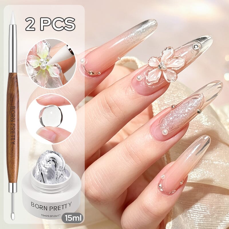 Non‑Stick Hand Builder Gel 5D Sculpting Gel 15ml Extension Nail Gel BORN PRETTY Clear 01 & Brush Set 
