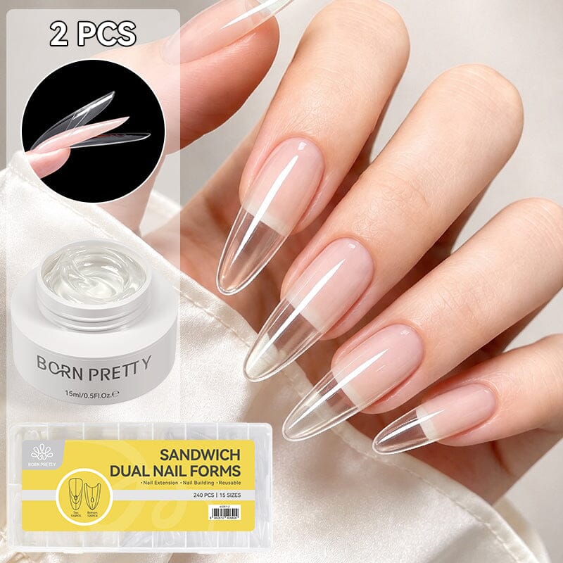 Low Heat Builder Gel & Dual Nail Forms Set Gel Nail Polish BORN PRETTY LH01 Clear & 240pcs Oval 